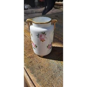 Vintage Small hand Painted Nippon 2 Handled Vase Floral With Gold Trim